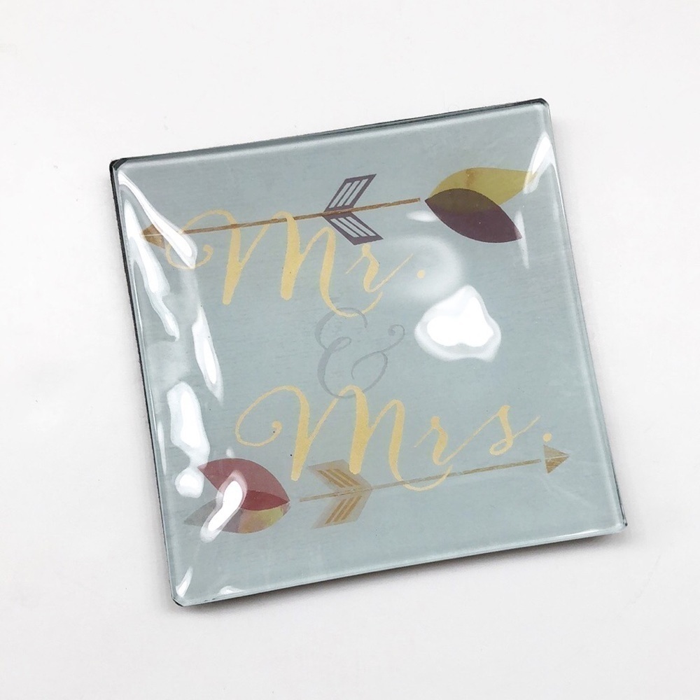 Mr. and Mrs. wedding jewelry glass trinket tray
